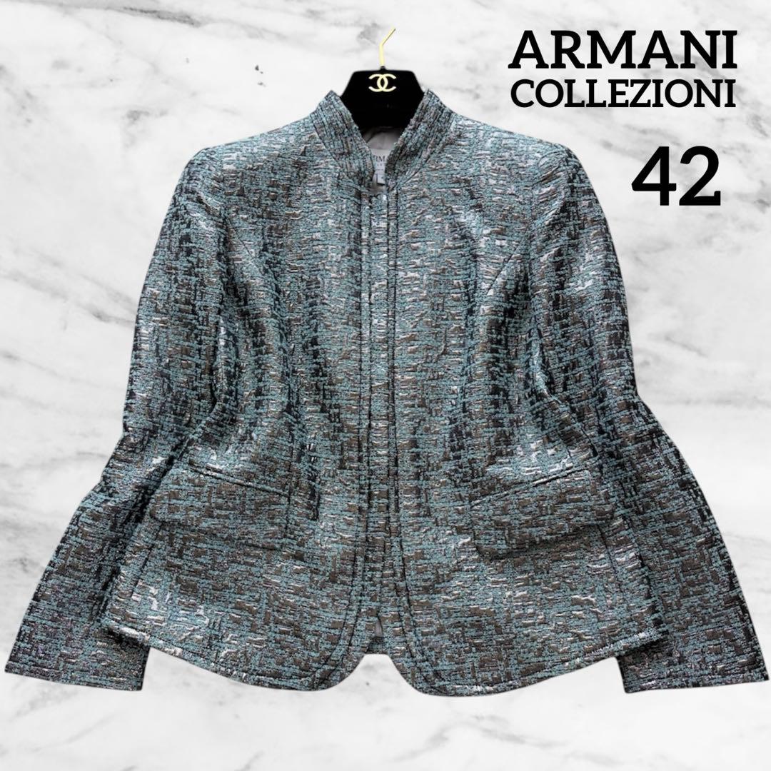 【極美品✨】アルマーニコレツォーニ ジャガードジャケット フォーマル42シルバー