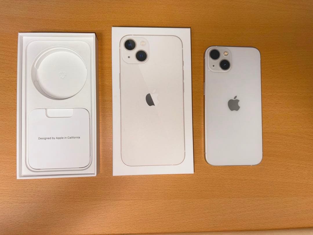 iPhone 13 ホワイト 128GB 本体 箱、保護フィルム、レンズカバー付