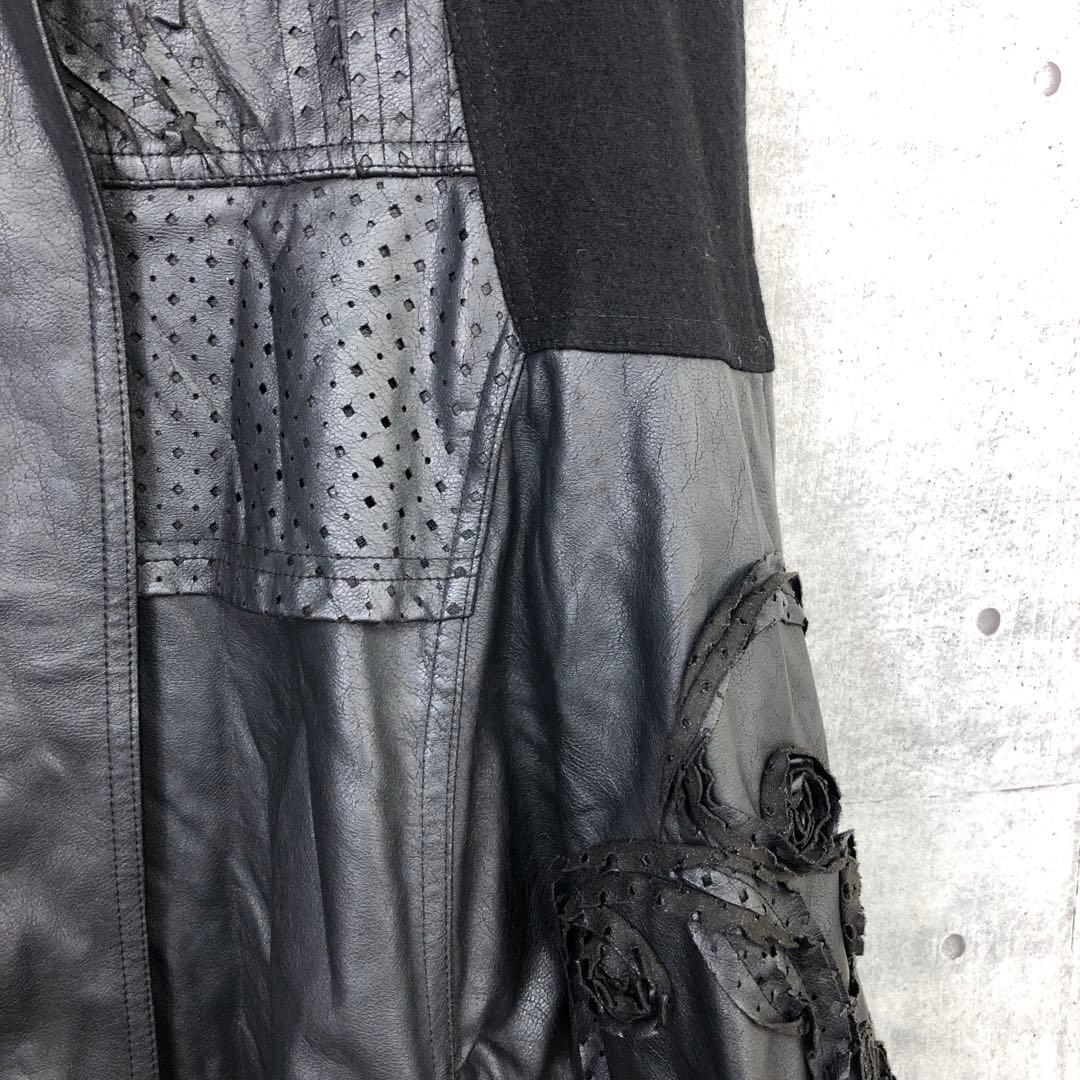 EIKO KONDO 花モチーフ フェイクレザー切替 ノースリーブワンピース