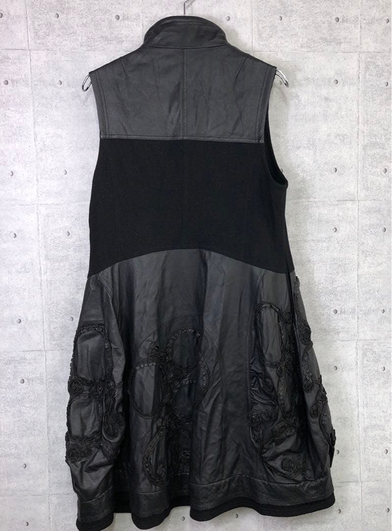 EIKO KONDO 花モチーフ フェイクレザー切替 ノースリーブワンピース