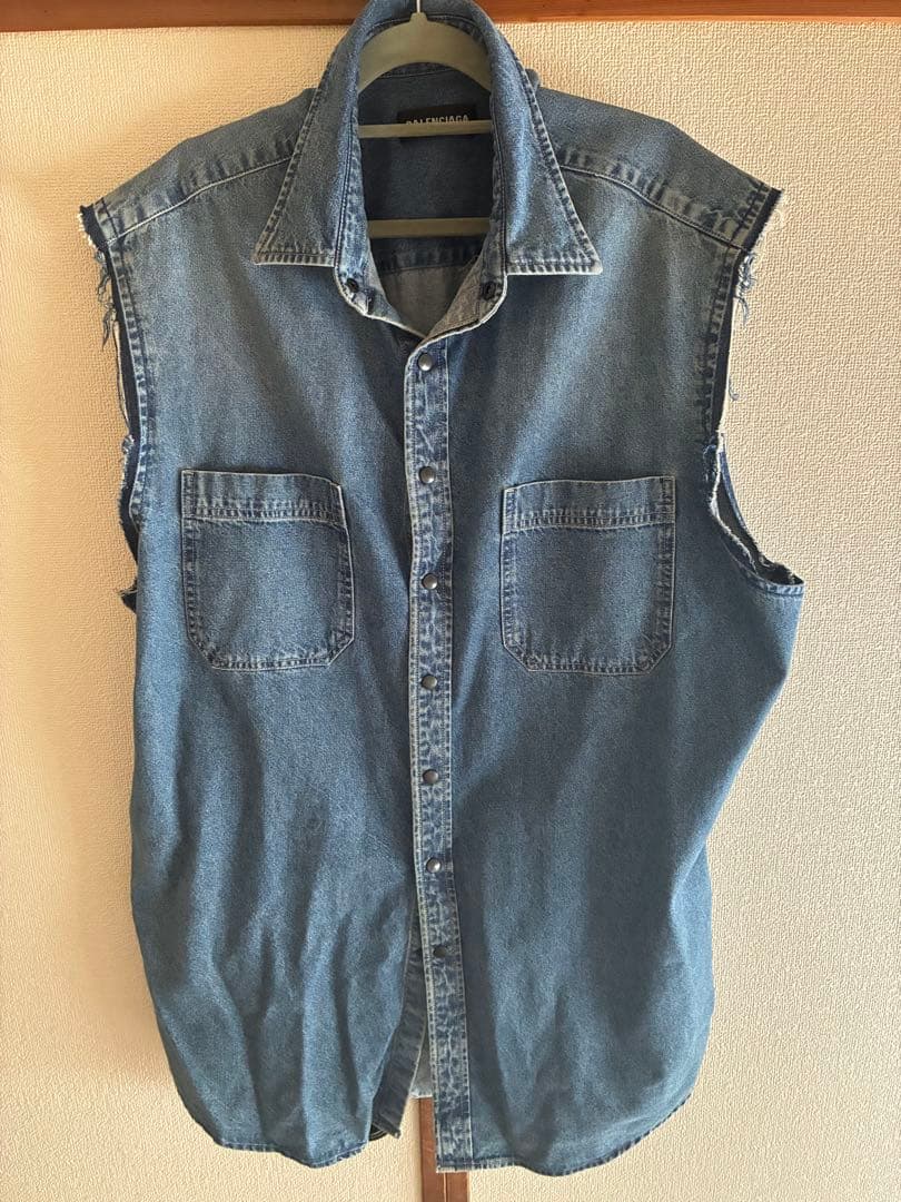 BALENCIAGAバレンシアガツインセット レイヤードデニム切替チェックシャツ