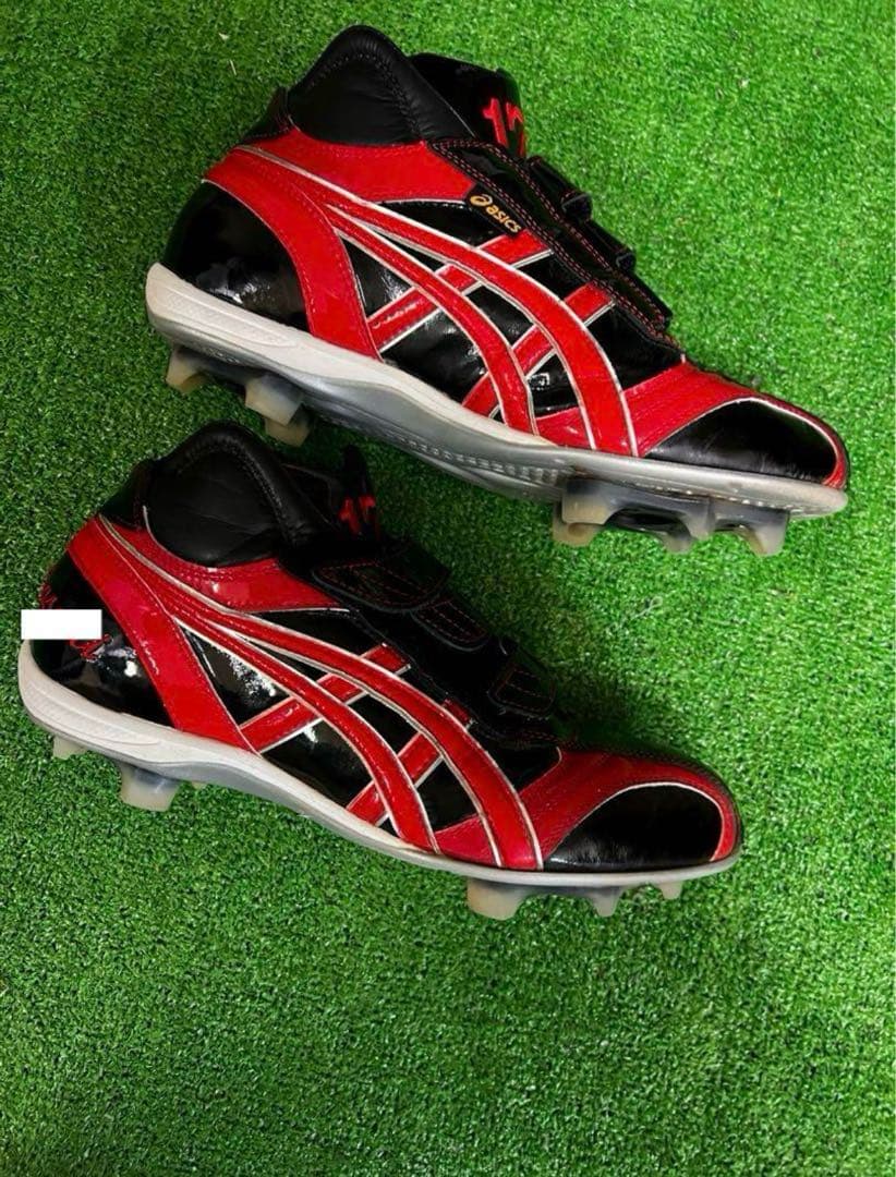 アシックス オーダー スパイク 26cm W 樹脂 ブラック レッド 刺繍 野球