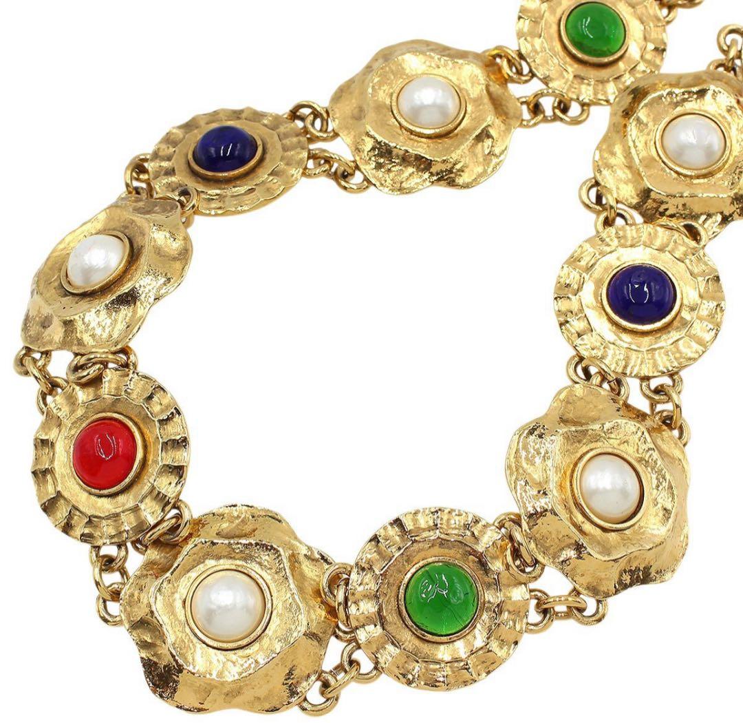 Q2943 美品 シャネル フェイクパール×グリポア　装飾 チェーンベルト