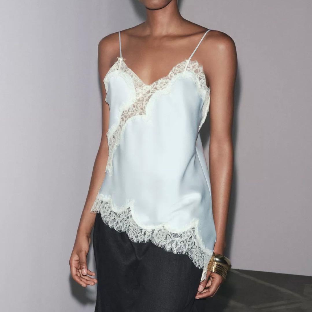 ZARA レーストリムキャミソール ライトブルー