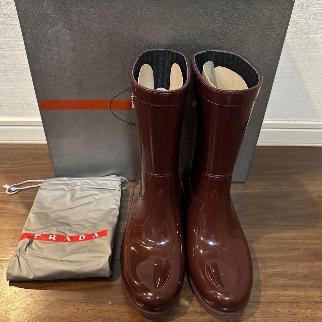 ⭐︎レアPRADA レインブーツ　長靴　サイズ38 ボルドー　本物⭐︎