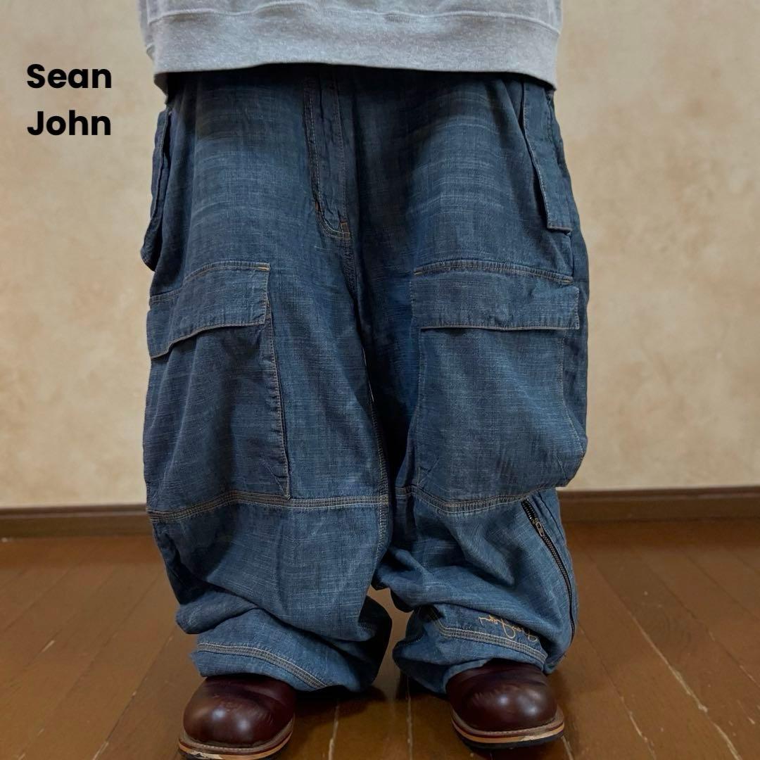 Sean John 極太 オーバーサイズ カーゴデニムパンツ B系 刺繍ロゴ