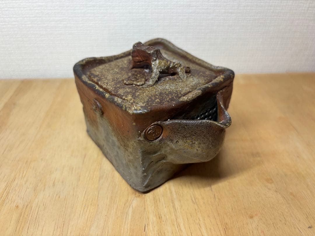 ㊼備前焼 宝瓶 登り窯 梅 うめ ウメ 4角 手びねり 急須