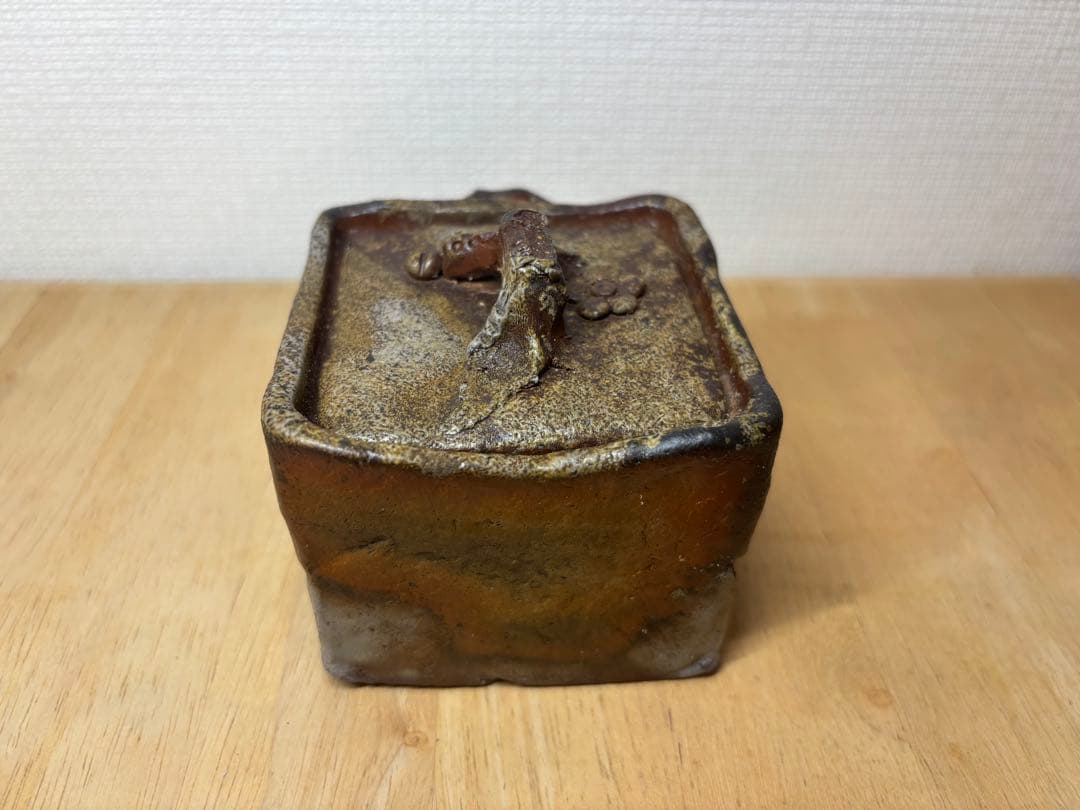 ㊼備前焼 宝瓶 登り窯 梅 うめ ウメ 4角 手びねり 急須