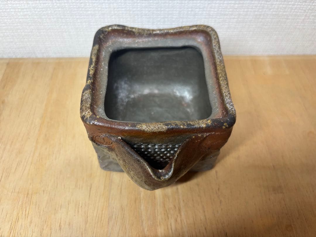 ㊼備前焼 宝瓶 登り窯 梅 うめ ウメ 4角 手びねり 急須