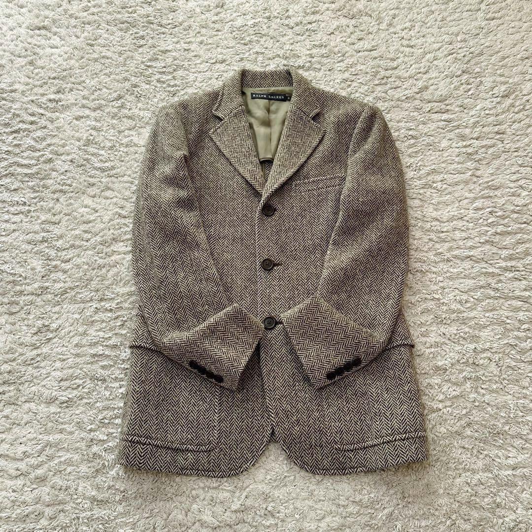 ラルフローレン【カシミヤ混ツイード／ヘリンボーン＆ネップ】テーラードジャケット