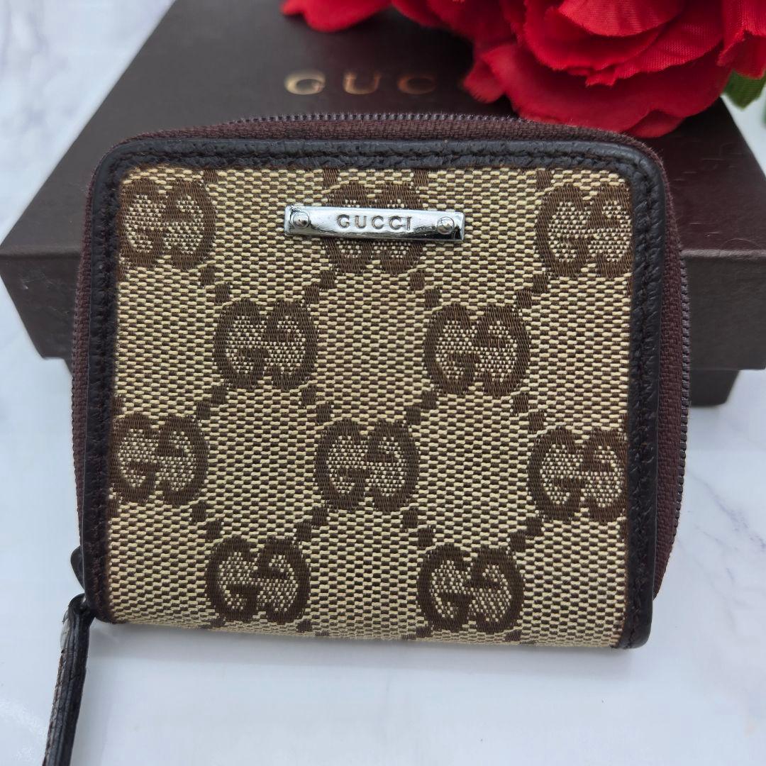 【美品】 GUCCI グッチ ケース 小銭入れ 財布 GG キャンバス 茶