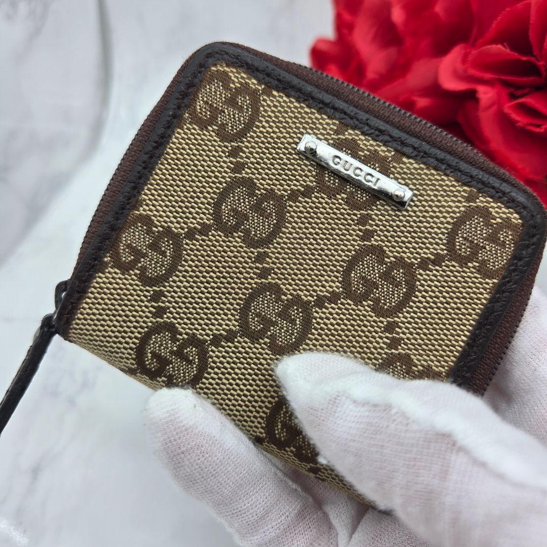 【美品】 GUCCI グッチ ケース 小銭入れ 財布 GG キャンバス 茶