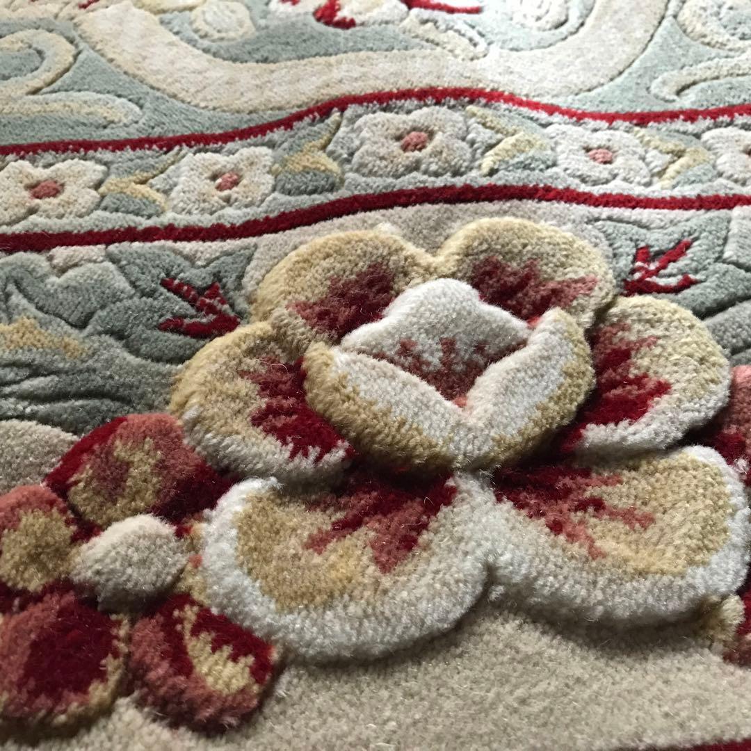 花柄 和風 ラグ ラグマット 段通 絨毯170×240cm グリーン