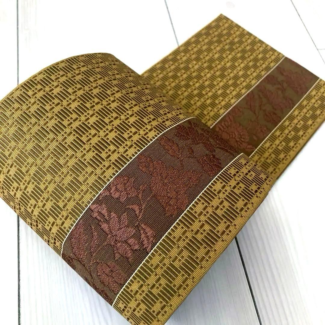 博多織　半幅帯　正絹　織り出し花唐草模様No.3-22