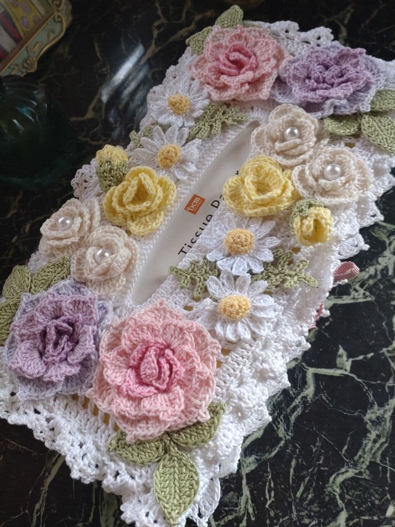 Hiroro様ティッシュボックスカバーかぎ編み生活道具レース編みドイリー