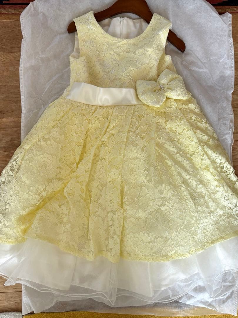 DRESCCO フラワーケミカルレースイエロードレス　ヘアアクセサリー、タイツ付