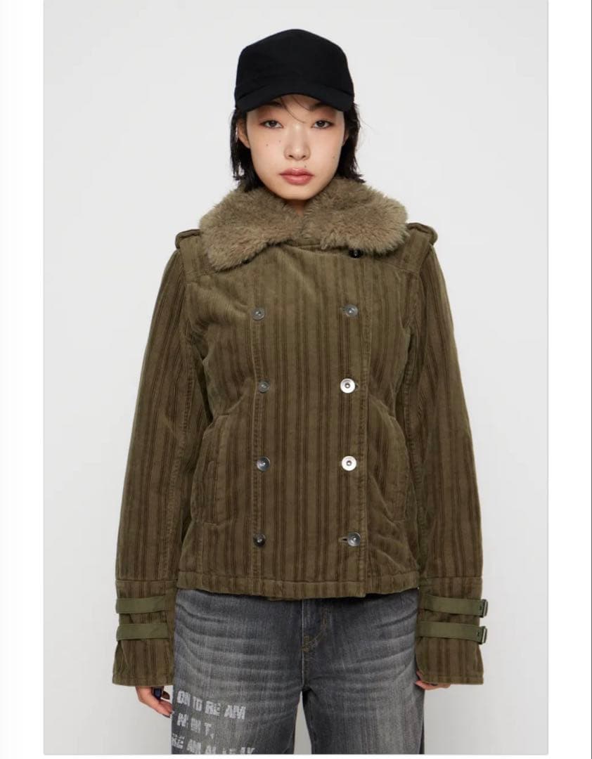 オリーブ コーデュロイ ダブルブレストジャケット
