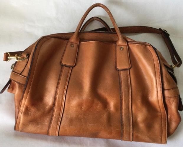 ［セール！］牛革ボストンバッグ　茶色　肩掛けストラップ付 　旅行鞄