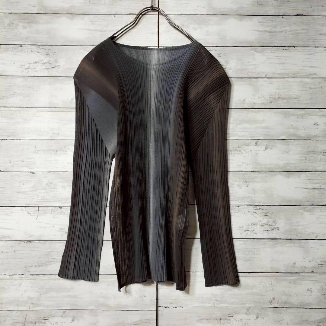 プリーツプリーズ イッセイミヤケ グラデーション 長袖カットソー Uネック