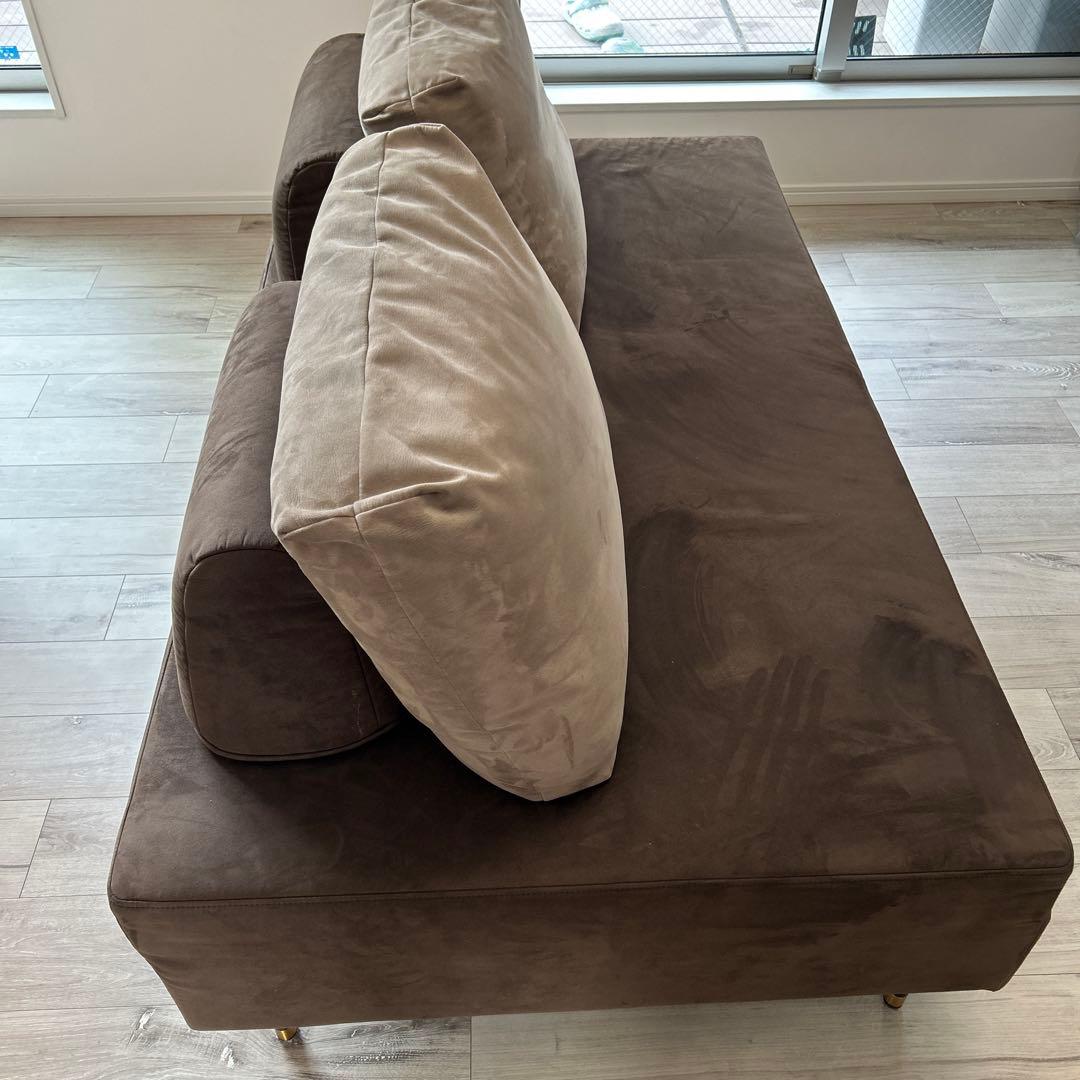 ブラウン スエード風 2人掛けソファ