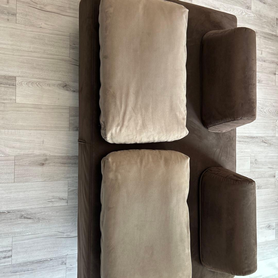 ブラウン スエード風 2人掛けソファ