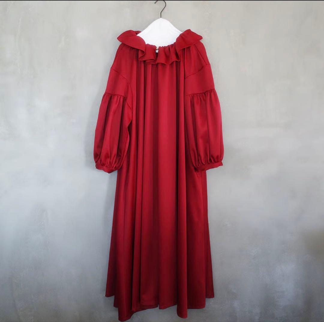 madder madderフリル襟リボン付きロングワンピース