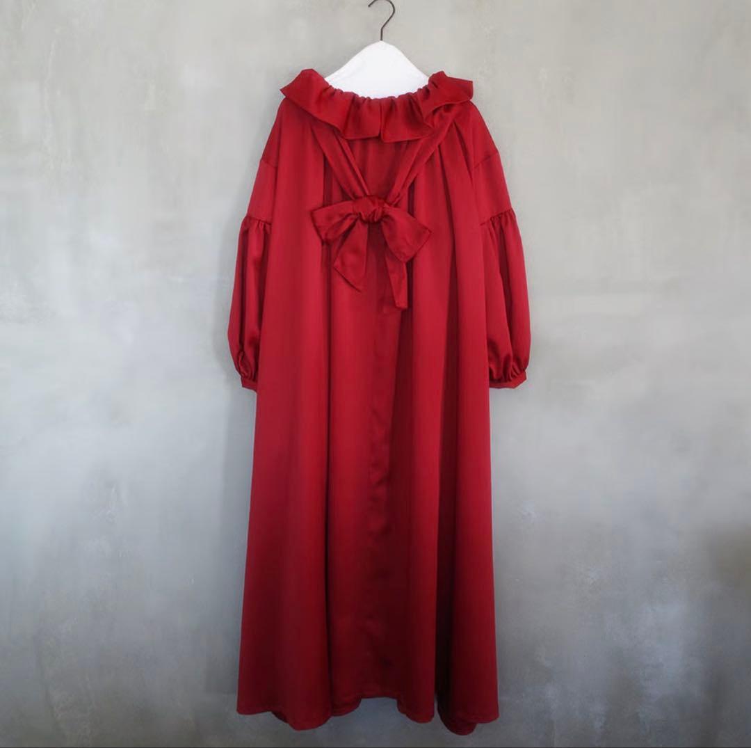 madder madderフリル襟リボン付きロングワンピース