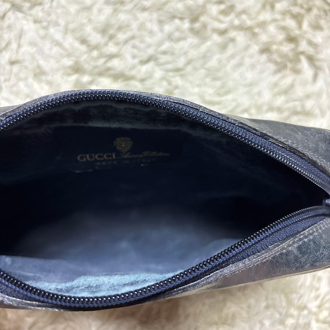 GUCCI オールドグッチ PVC クラッチバッグ GG ネイビー シェリー