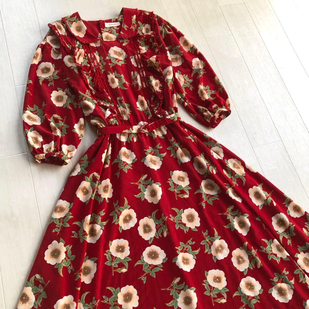 インゲボルグ 野薔薇 花柄 フリル レース 7分袖 ワンピース