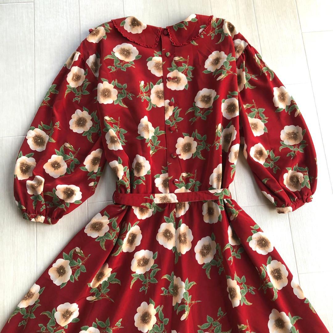 インゲボルグ 野薔薇 花柄 フリル レース 7分袖 ワンピース