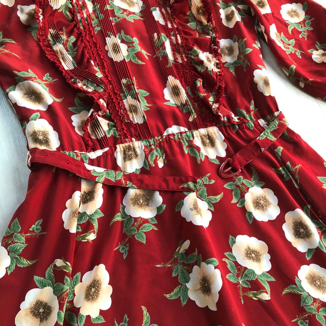 インゲボルグ 野薔薇 花柄 フリル レース 7分袖 ワンピース