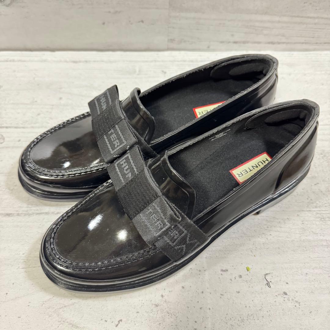 ハンター リボンペニーローファーレインシューズ 26.0cm　ブラック 黒