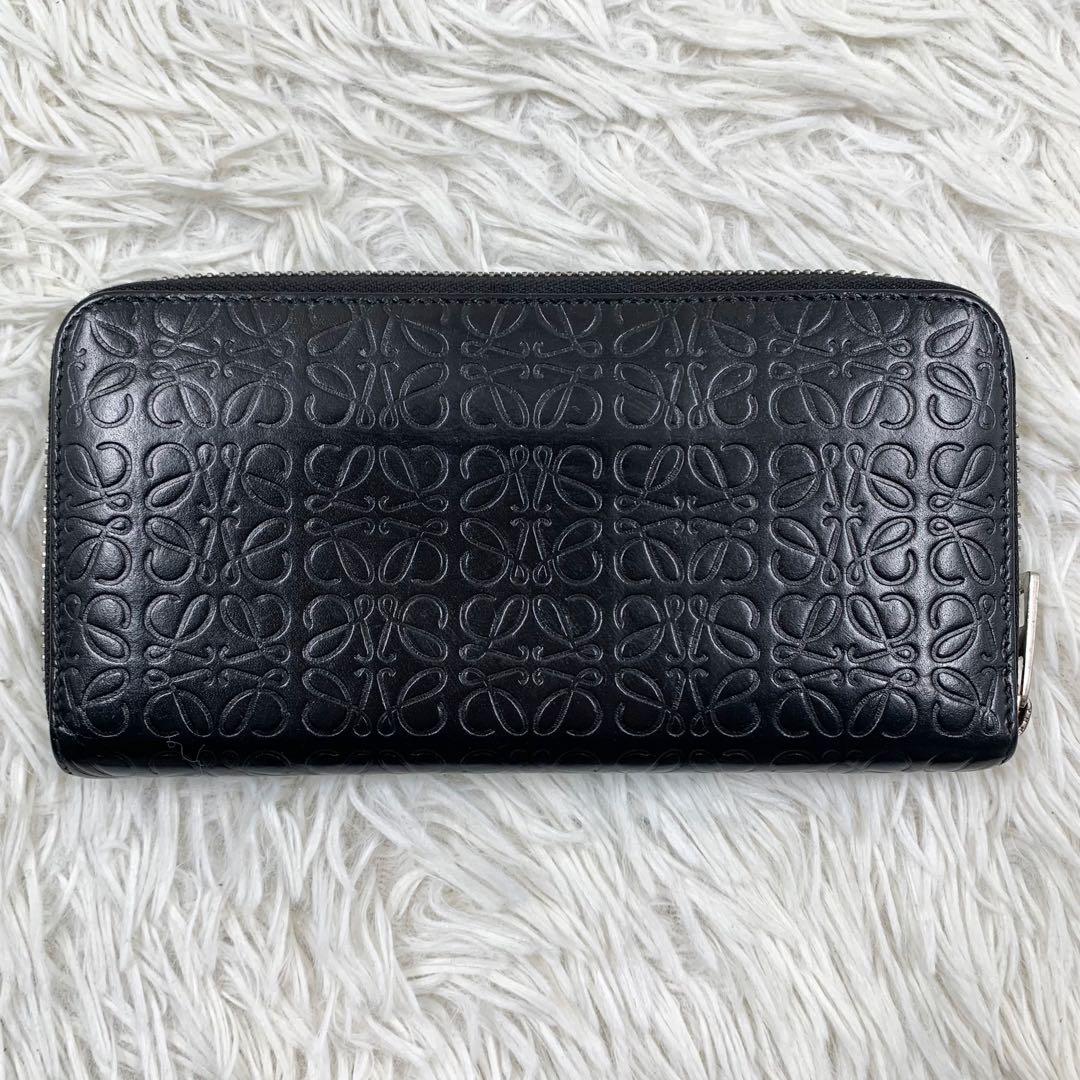 【✨美品✨】ロエベ アナグラム リピート ラウンドジップ 長財布 ブラック
