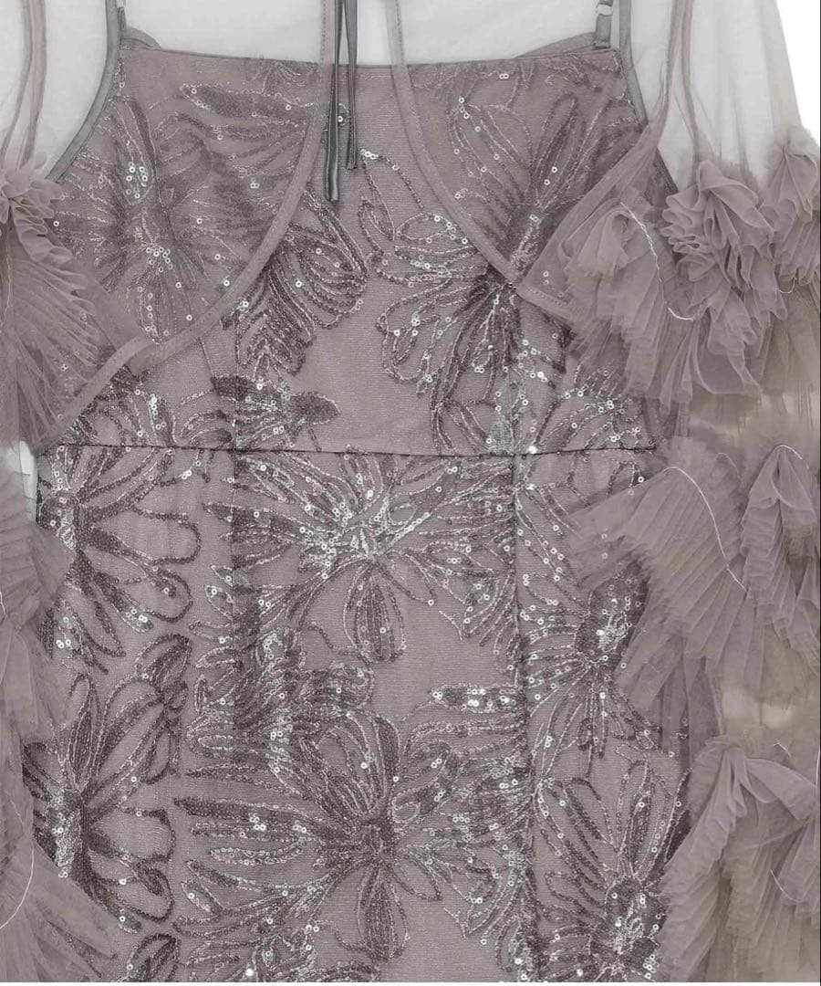 Leja フリルチュールスリーブリボンIラインワンピースドレス S タグ付き