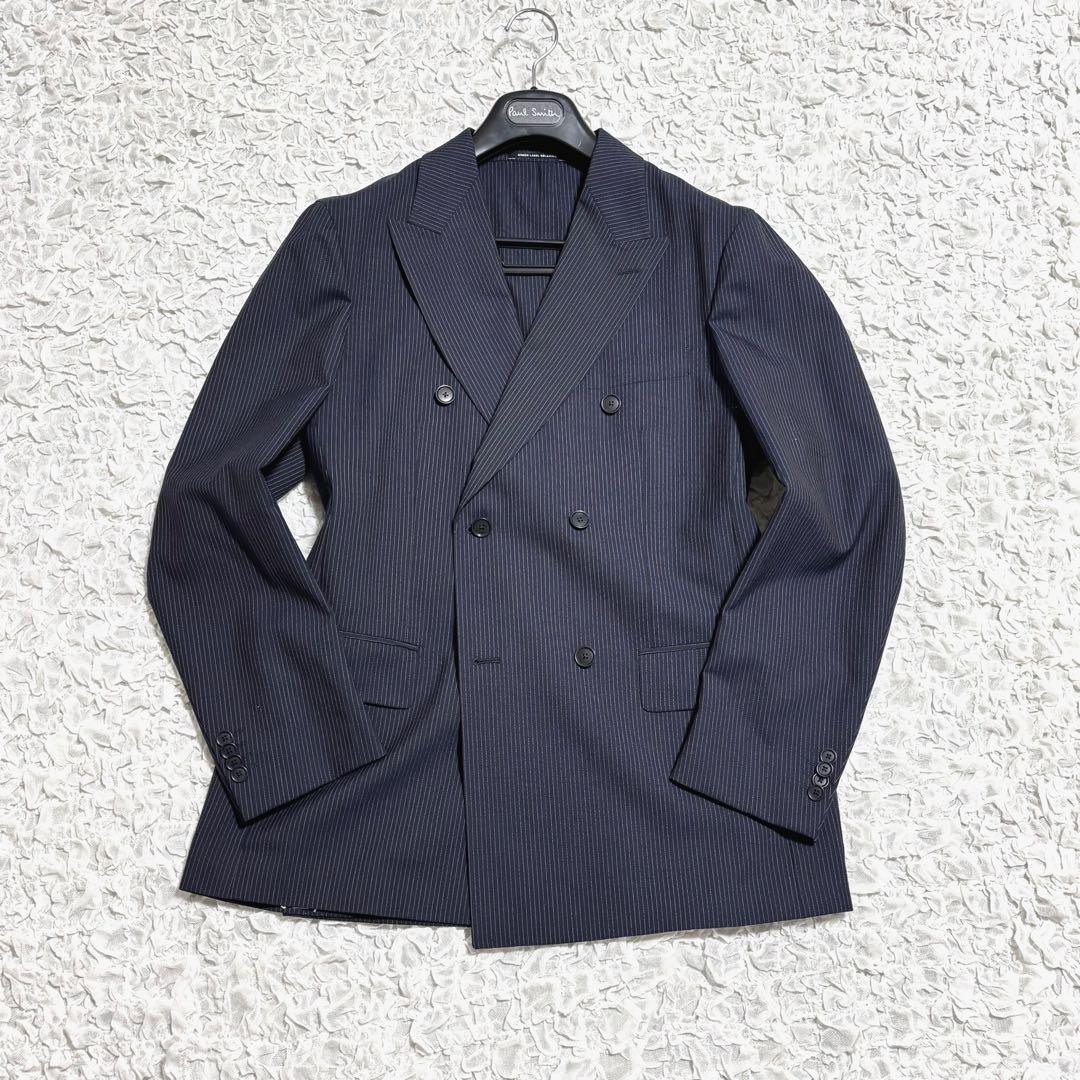 美品 グリーンレーベルリラクシング スーツ ダブル 6B ストライプ ネイビー