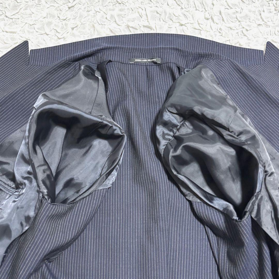 美品 グリーンレーベルリラクシング スーツ ダブル 6B ストライプ ネイビー
