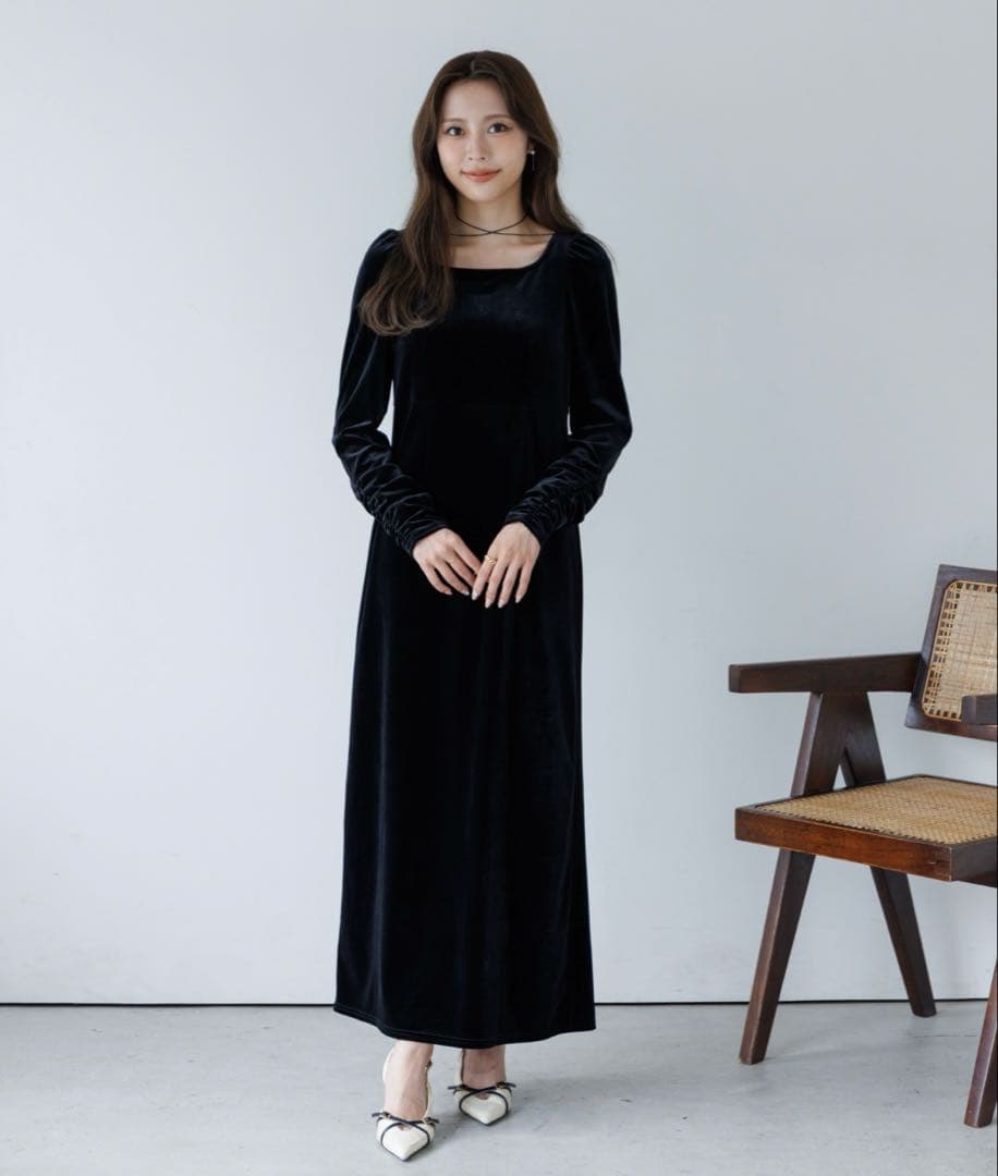 【24時間以内発送】SENEE velour ribbon one-piece