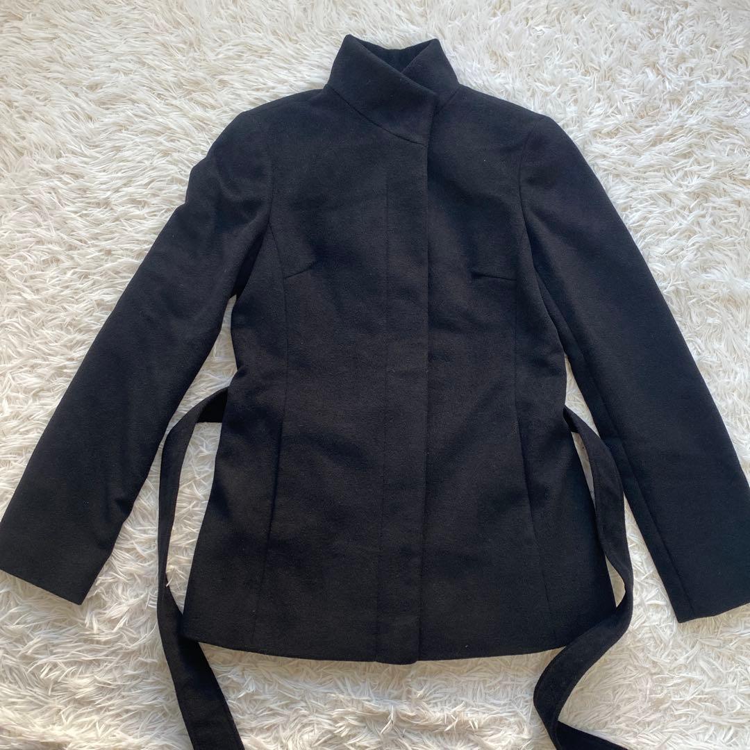 美品　バーバリーロンドン　コート　ベルト　ブラック　ノバチェック　アンゴラ65%