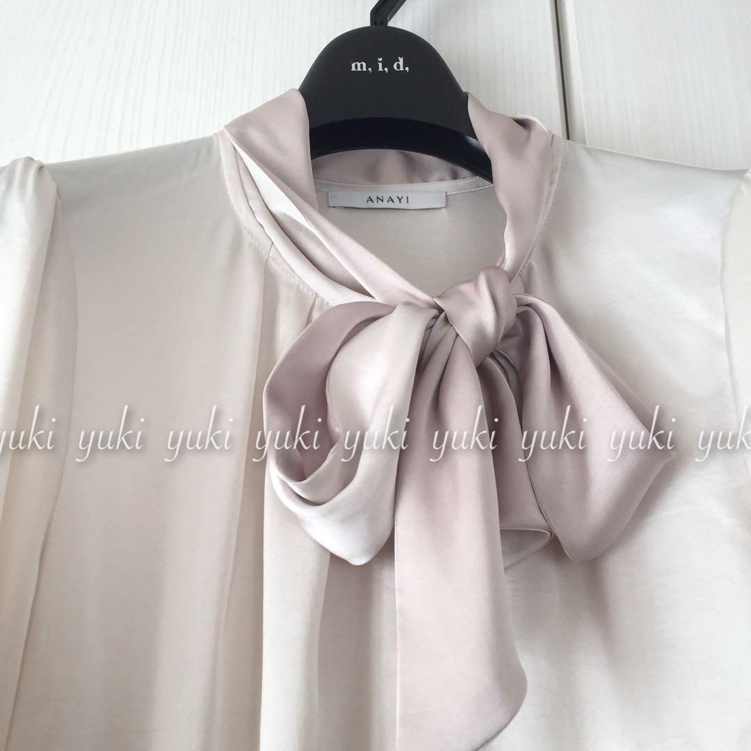 ANAYI サテンスムース ボウタイ プルオーバー ブラウス