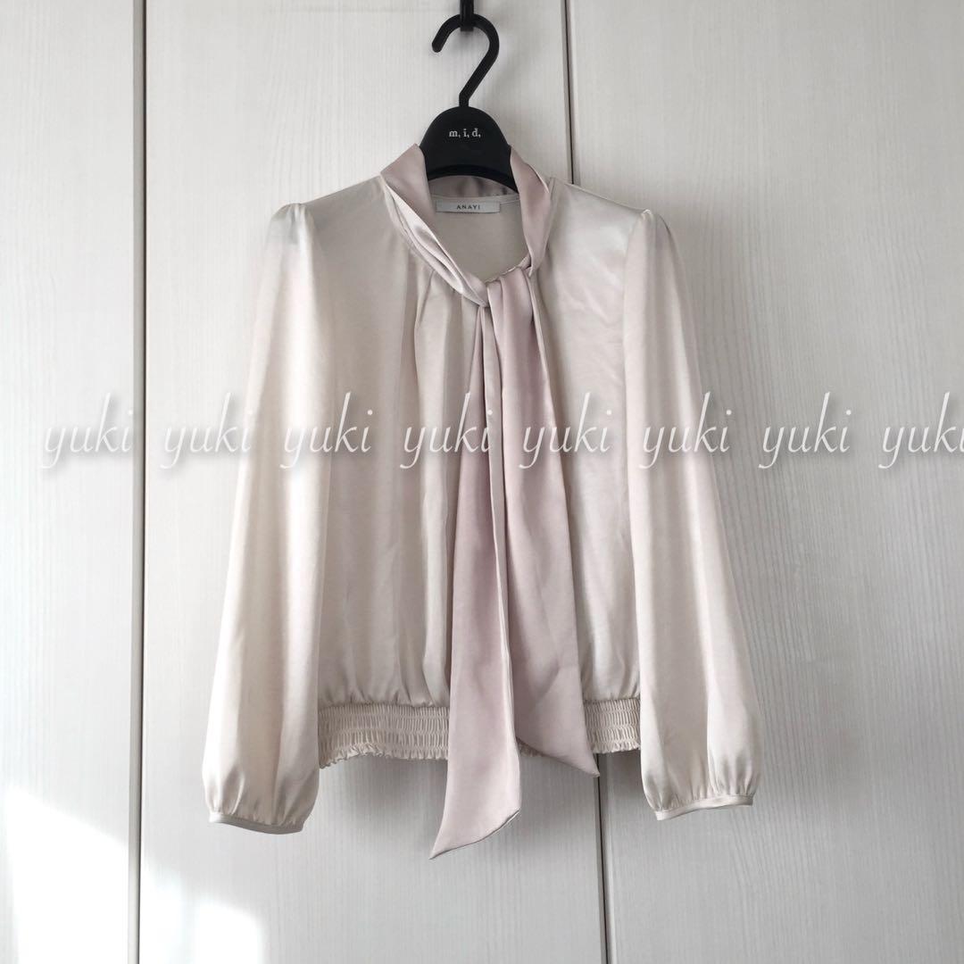 ANAYI サテンスムース ボウタイ プルオーバー ブラウス