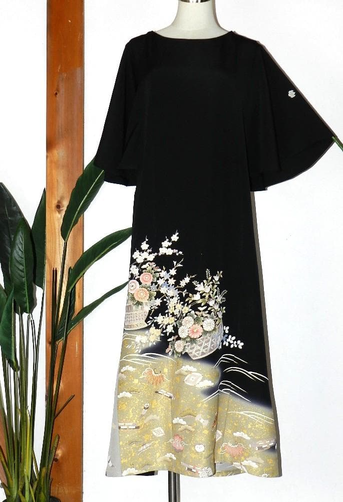 留袖　ワンピース　ドレス　フレアー袖　手書き友禅染　正絹　484　夢ちりめん