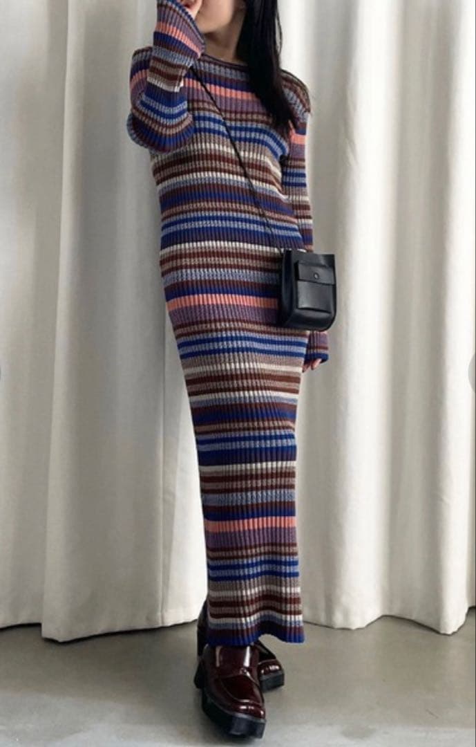 【Ameri】完売ワンピ★MULTI BORDER KNIT DRESS★
