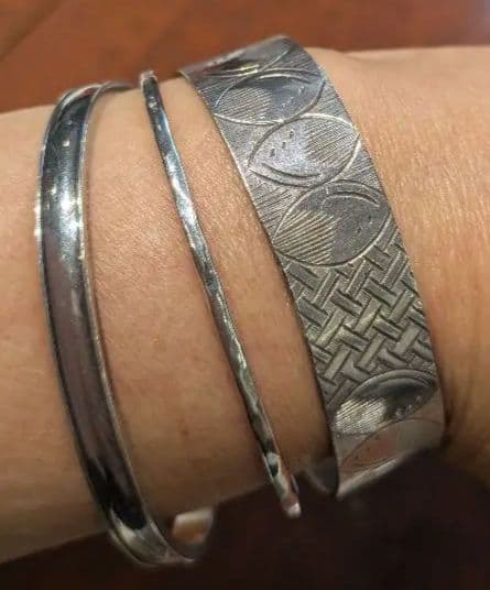 専用シルバー エッチング模様 バングル、ラピスシルバーブレスレットセット