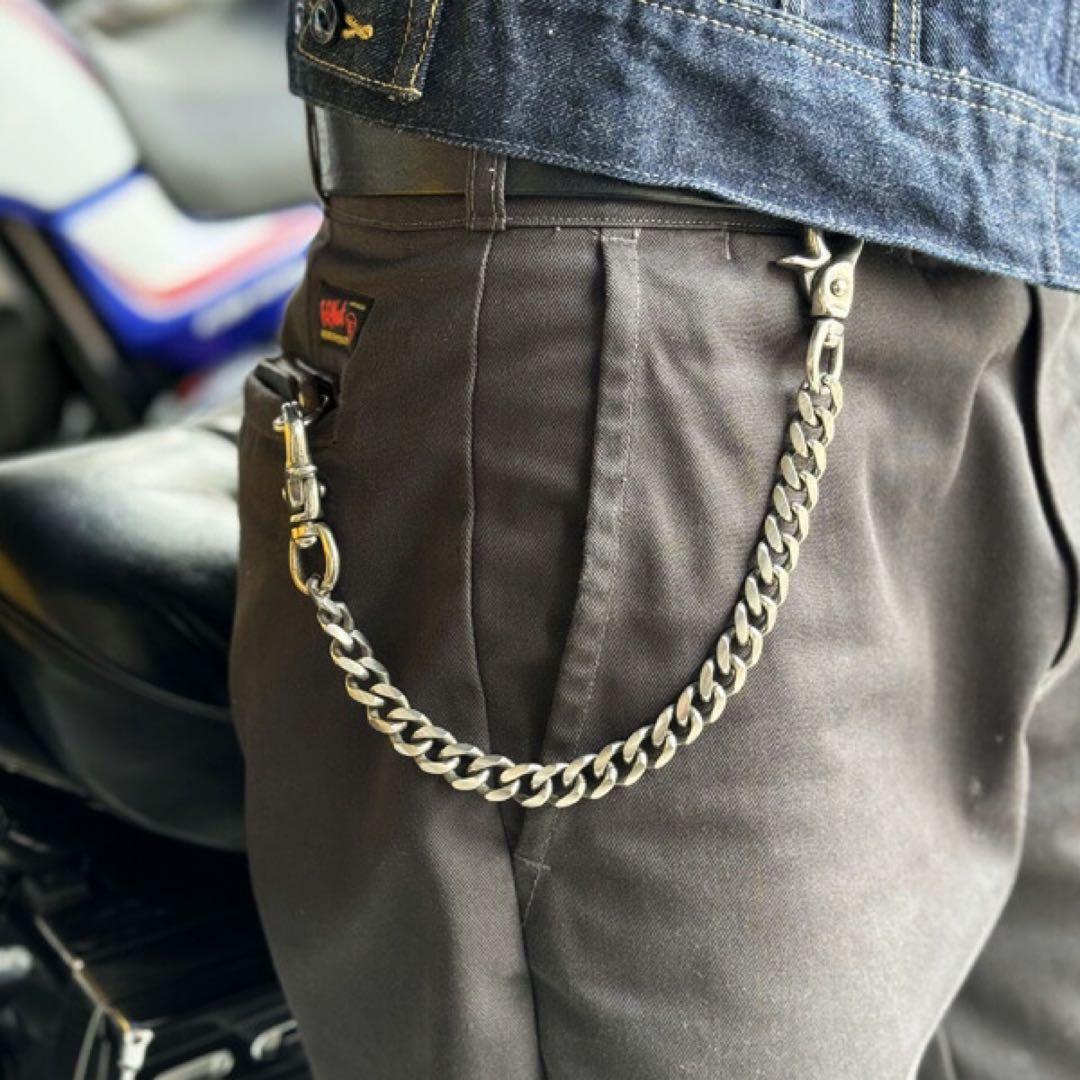 GMM別注　シルバー ウォレットチェーン 約35cm フック式 ナスカン