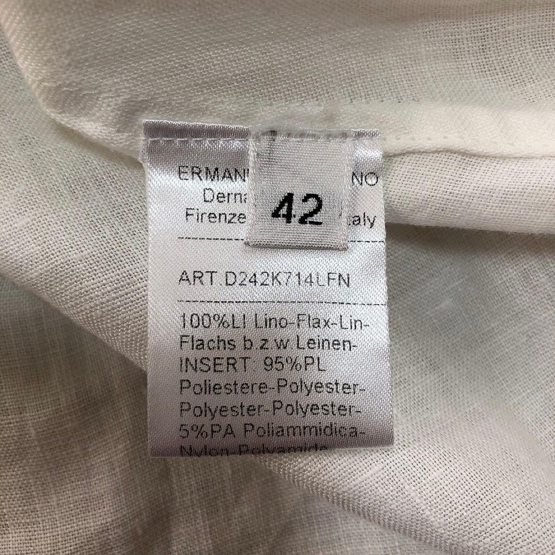 エルマンノシェルビーノ*リネン100%　レースブラウス　フリル　ホワイト 42