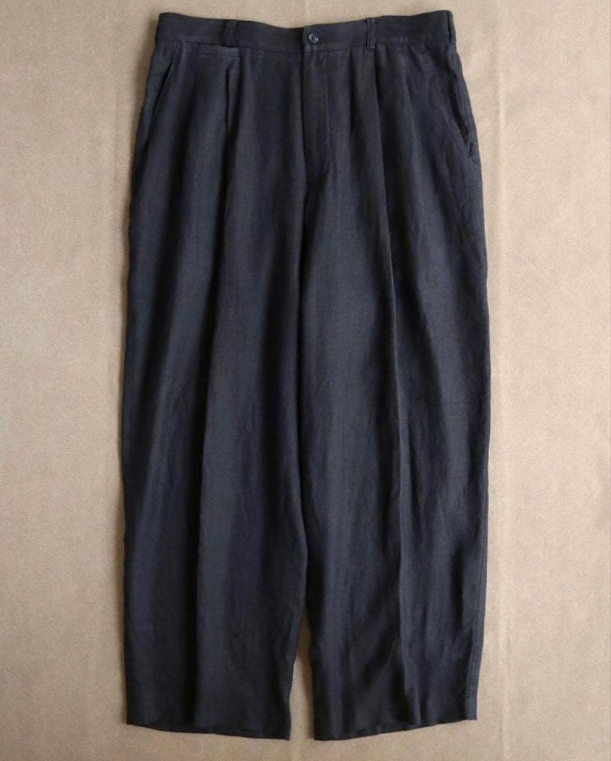 90s DKNY ブラックリネンスラックス 2タック ビンテージ 50s 60s