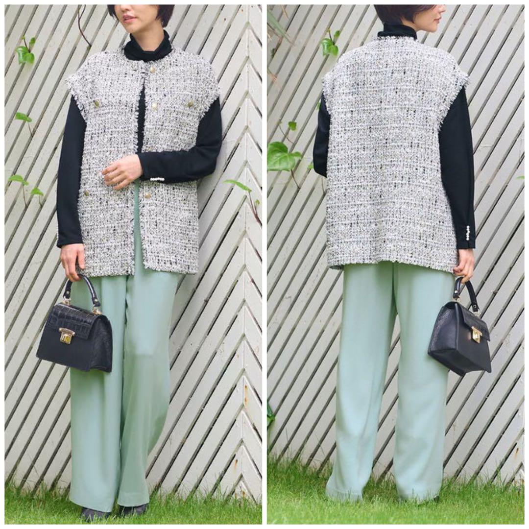 大きいサイズ 自由区 ラメキャンディーツイードジレ(23区ICBクミキョク)