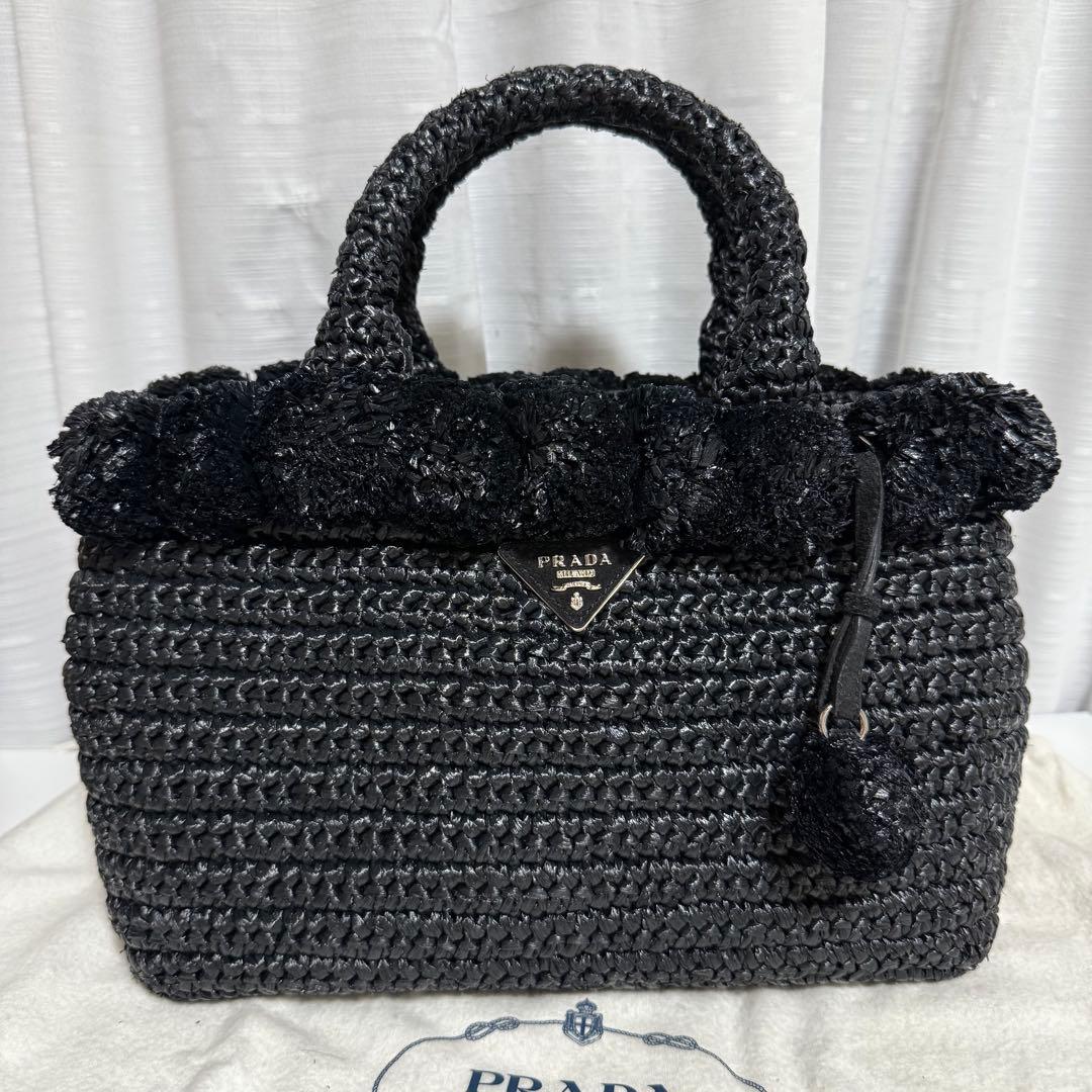 ⭐️極美品⭐️PRADA RAFIA PONPON 2way BAG ブラック