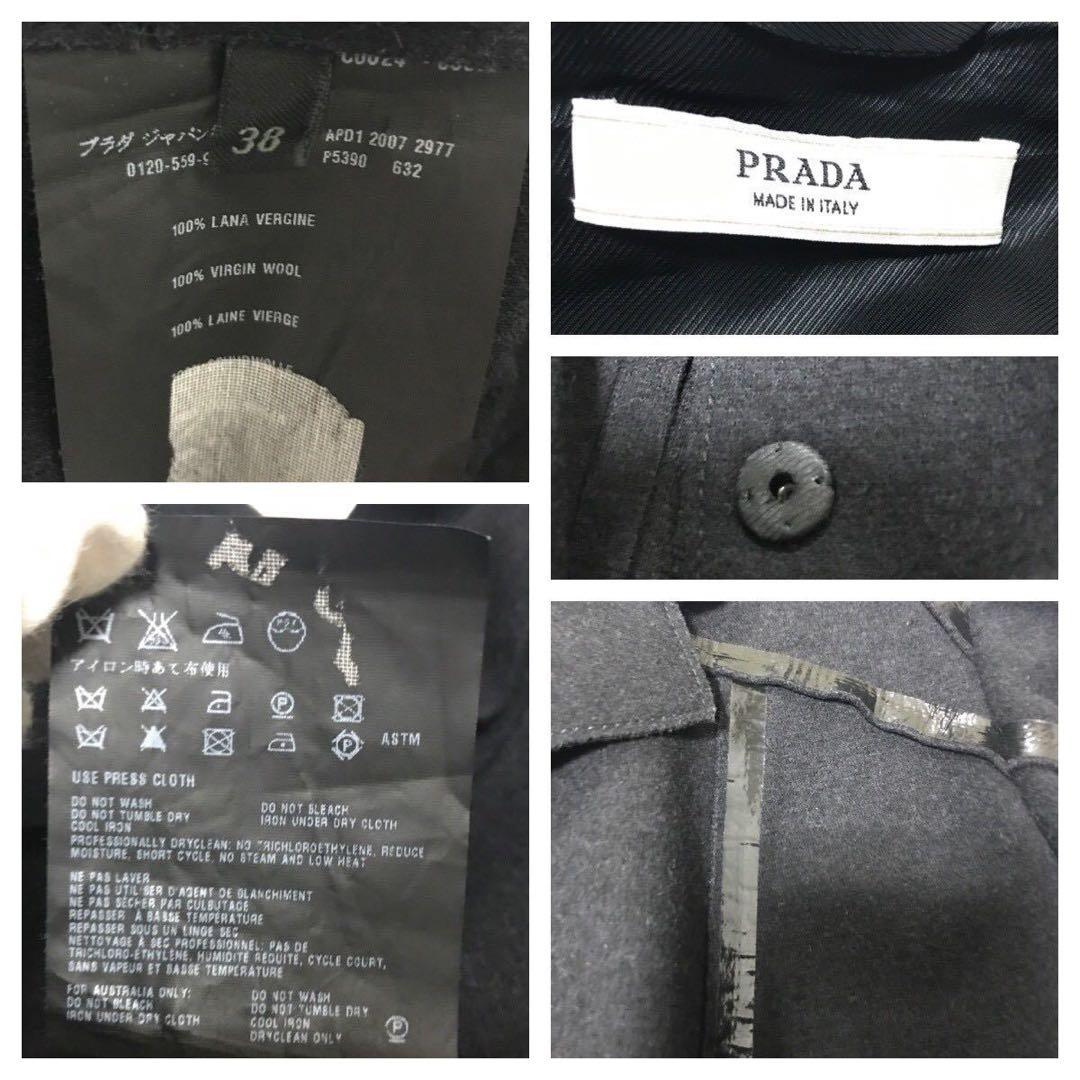 本物 プラダ エナメル パイピング ジャケット ブレザー 38 黒 PRADA