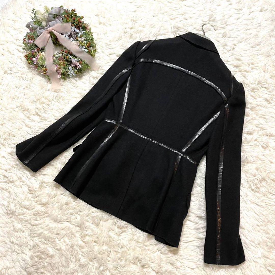 本物 プラダ エナメル パイピング ジャケット ブレザー 38 黒 PRADA
